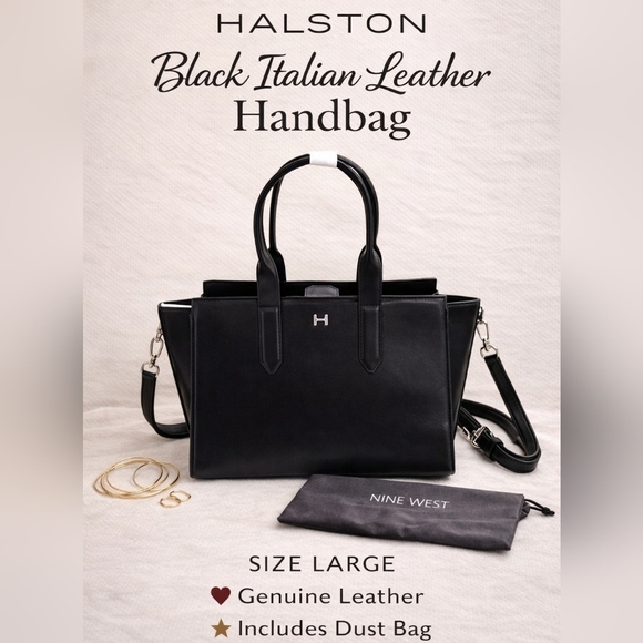 Halston Heritage Handbags - Halston Black Italian Leather Tote Handbag Large Structured Satchel $495 Retail